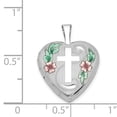 thumbnail image 4 of Sterling Silver RH-plated 16mm D/C & Enameled Cross & Flowers Heart Locket QLS381, 4 of 5