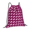 thumbnail image 3 of Leisure Draw String Mouth Backpack 16 X 14 Woven Band Durable Not Easy To Fall Off In Travel Portable Draw String Design Magenta Houndstooth_2, 3 of 8