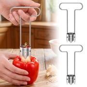 2Pcs Red Bell Pepper Seed Corer - Fruit Vegetable Stem Remover for Pepper Pineapple Pear Apple Tomato, 304 Stainless Steel Rust Resistant, Easy to Use & Clean Kitchen Gadgets Tool (1 Set)