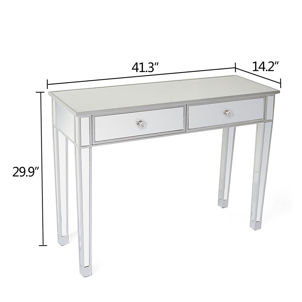 Glass Mirrored Makeup Table with 2 Drawers for Bedroom