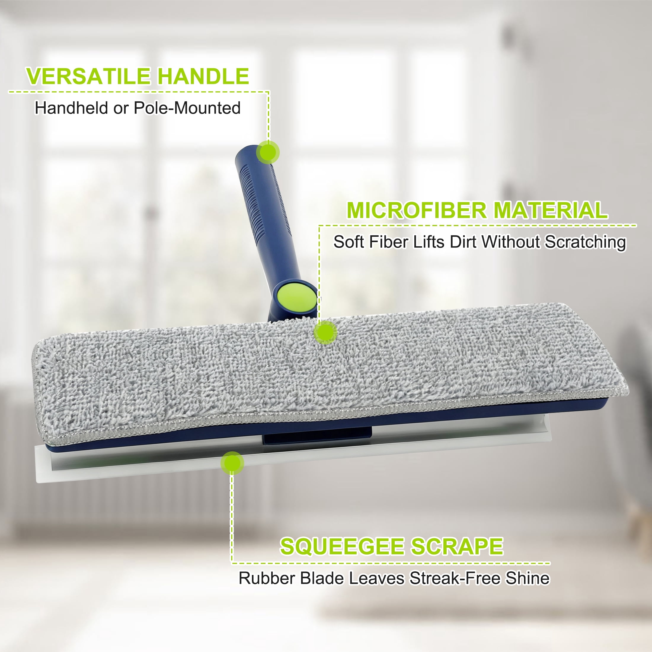 GARITIN Window Squeegee Cleaner with Extendable Pole, Microfiber Window Washing Tool for Glass, Mirror, Car Windshield