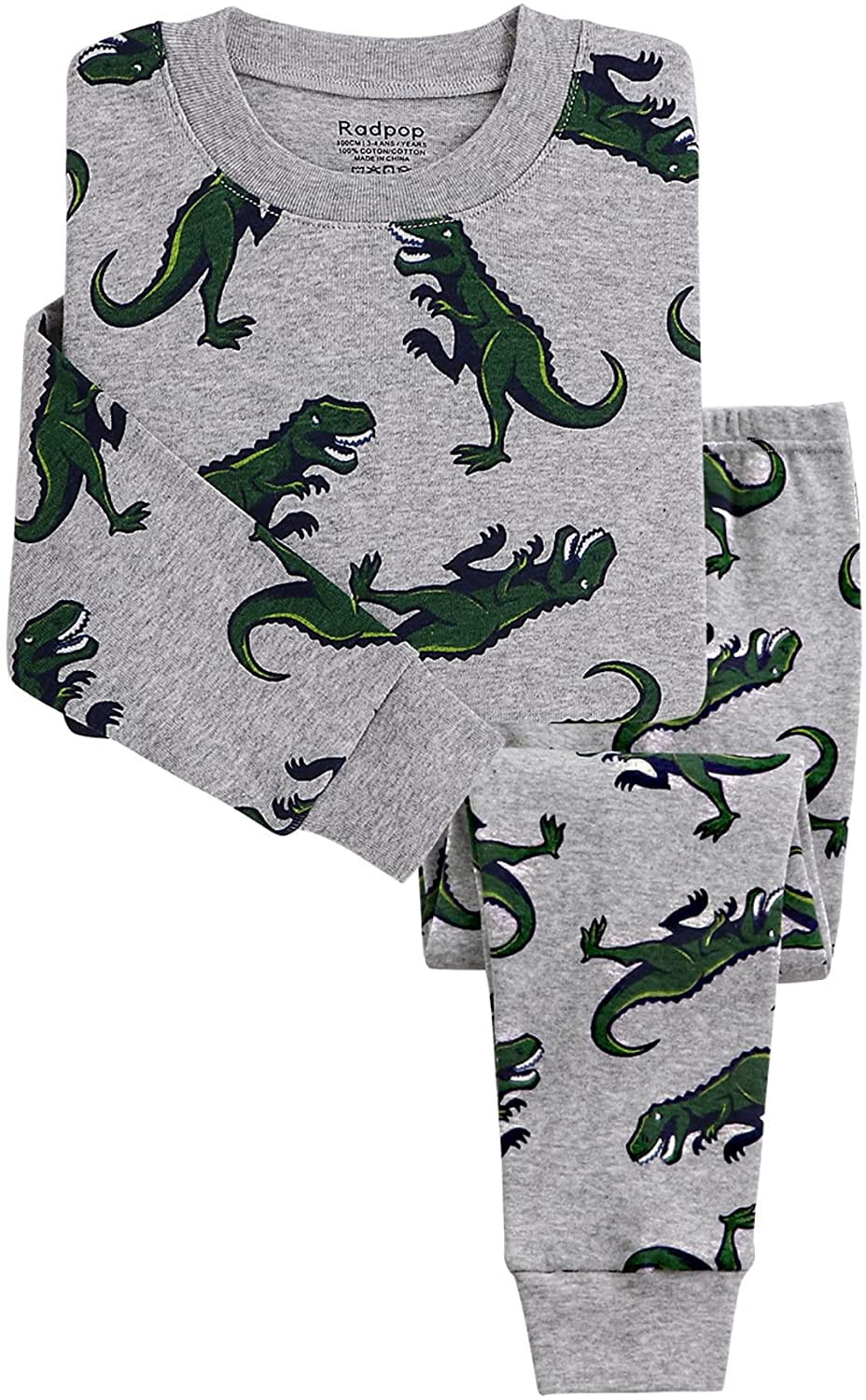 Radpop Boys Dinosaur Pajamas 100% Cotton 2-Piece PJ Set 