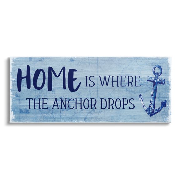 Stupell Industries Home Is Where Anchor Drops Nautical Beach Phrase Graphic Art Gallery Wrapped Canvas Print Wall Art, Design by Susan Jill