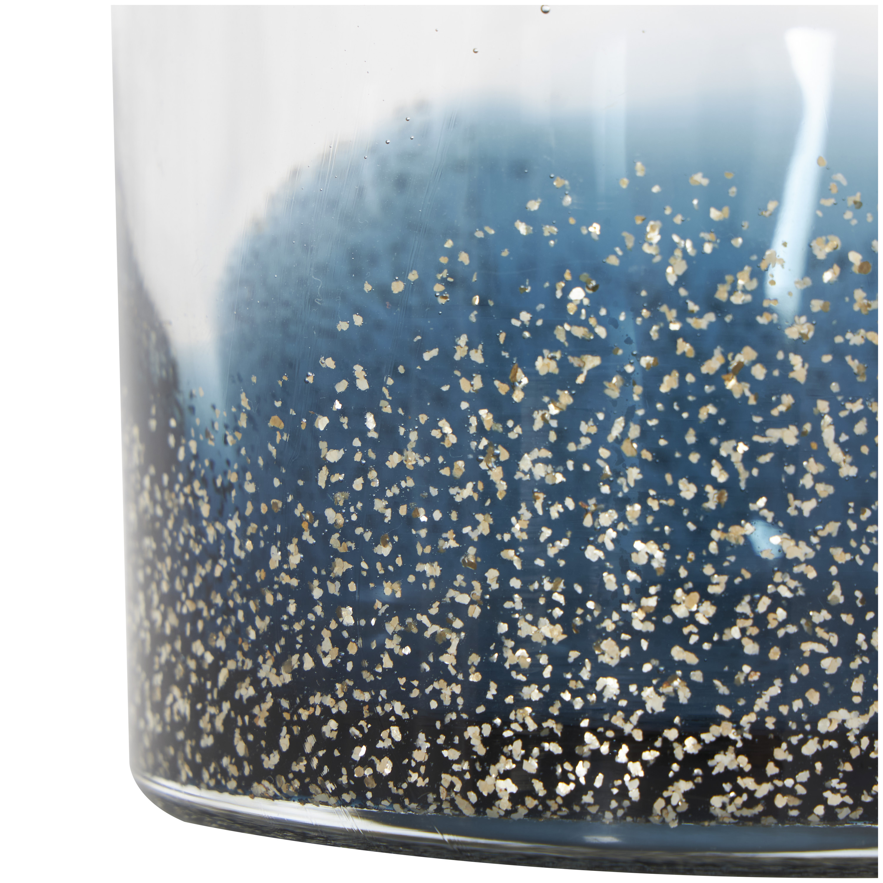 DecMode 9", 8"H Blue Glass Handmade Decorative Jars with Gold Flake Details and Ring Lids, 2-Pieces
