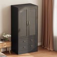 thumbnail image 2 of 65" Spacious Wooden Wardrobe Closet - Louvered Doors 2 Drawers Hanging Rod for Bedroom Laundry Entryway, 2 of 9
