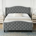 thumbnail image 2 of FOLDLIFE Tufted Upholstered Queen Platform Bed Frame with Headboard and Footboard, Raised Wing Back Headboard, Mattress Foundation and Wood Slat Support, Gray, 2 of 7