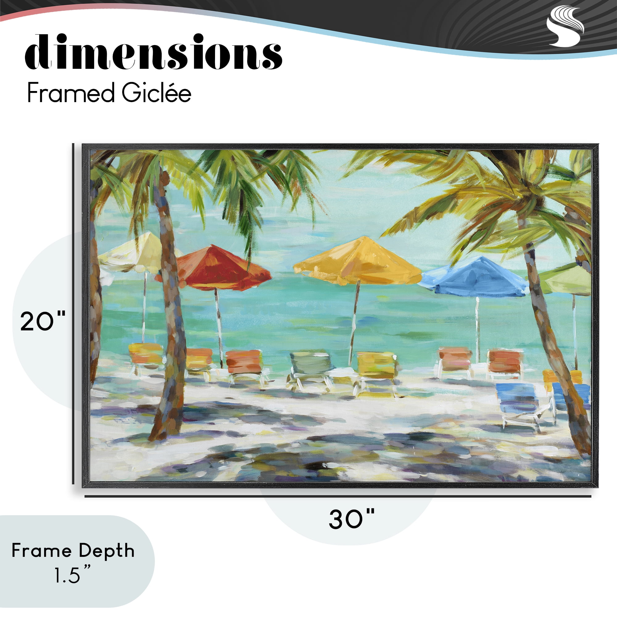 Stupell Industries Umbrellas Under the Palms Black Framed Giclee Art, design by Lorenzo Collective