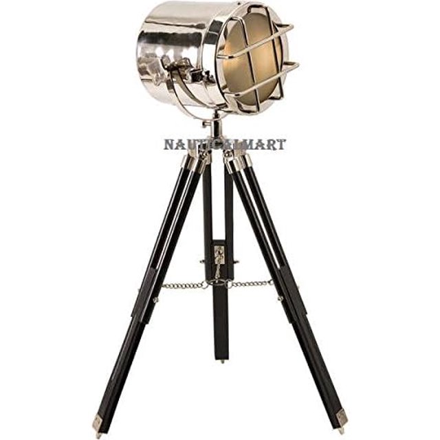 NauticalMart Marine Searchlight Wooden Tripod Table Lamp