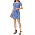 thumbnail image 4 of INSPIRE CHIC Women's Printed Square Neck Short Sleeve A-Line Prom Dress M Gray Blue-Stars, 4 of 7