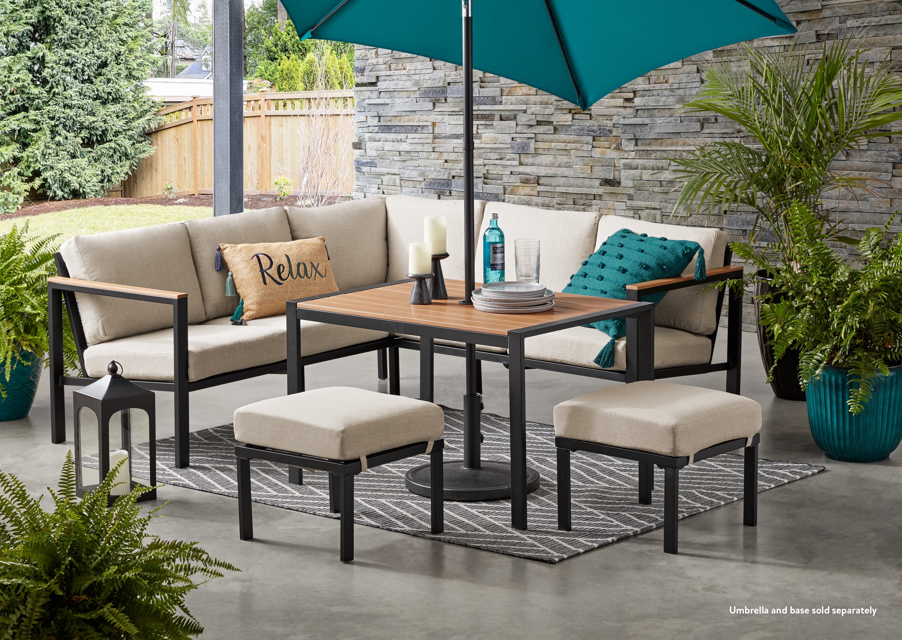 Mainstays Oakleigh 4-Piece Outdoor Patio Sectional Dining Set, Seats 6, with Olefin Cushions, Beige