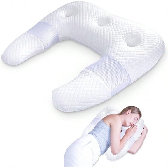 Side Sleeper Pillows For Adults U Shaped Body Pillow For Pain Relief Orthopedic Memory Foam Shoulder Pillow For Side Stomach Back Arm With Removable Washable Cover Upgraded Version White