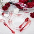 thumbnail image 3 of 350pcs Clear Red Plastic Plates - Elegant Disposable Dinnerware Set Suitable for 50 Guests Include 10.25" Dinner & 7.5" Dessert Plates, Pre Rolled Silverware Set, Cups for Party & Wedding, 3 of 8