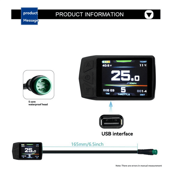 Ebike Display for KT TF01U Intelligent Colorful LCD Meter Waterproof Joint Electric Bicycle Meter,1set x bicycle color screen LCD instrument,Black