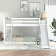 thumbnail image 4 of Euroco Twin over Twin Floor Bunk Bed, Solid Wood with Ladder and Slide for Kids Teens Adults, White, 4 of 12
