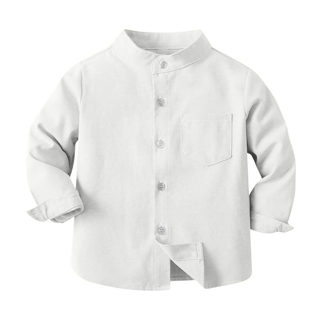 Besolor Toddler Baby Boys Button down Shirt Kids Long Sleeve Solid Color Stand Collar Fall Spring Dress Tops