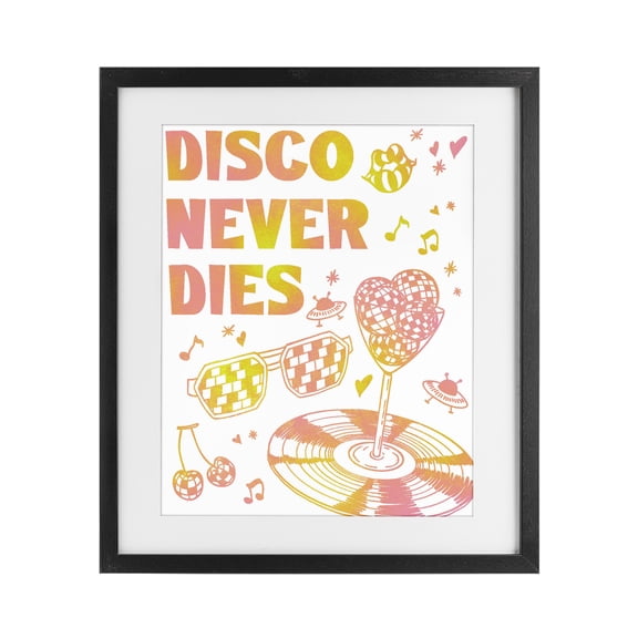 Stupell Industries Eclectic Disco Never Dies Black Framed Print Under Glass, 13 x 16, by Ziwei Li