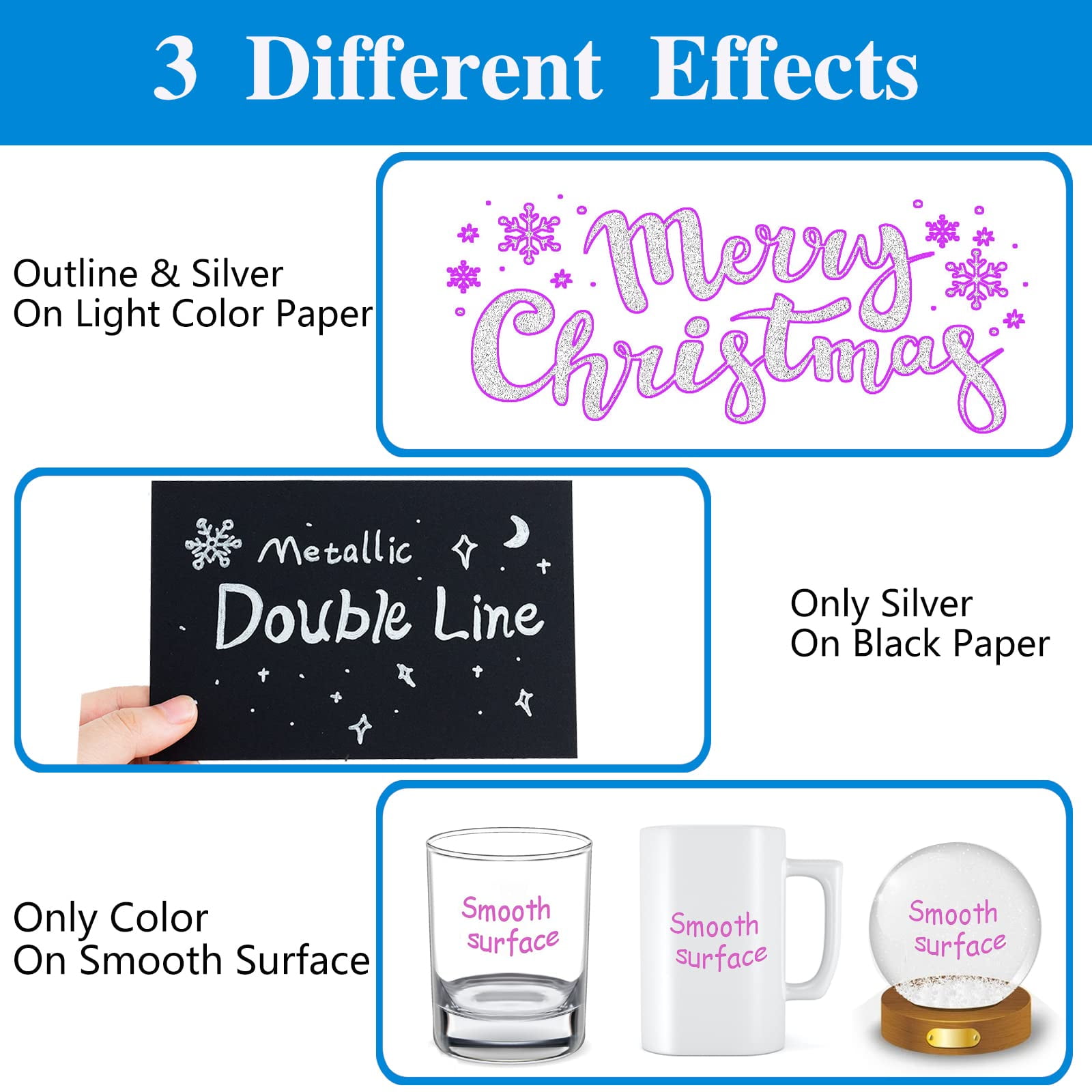 12 Colors Shimmer Outline Markers, Double Line Metallic Pen Set