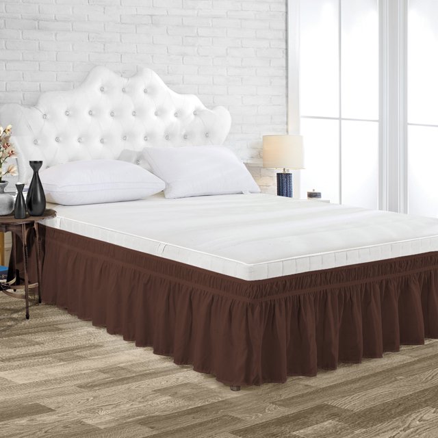 Dee's Collection Queen Size Microfiber Wrap Around Solid Bed Skirt with Elastic Belt (9 Inch Drop, Chocolate)