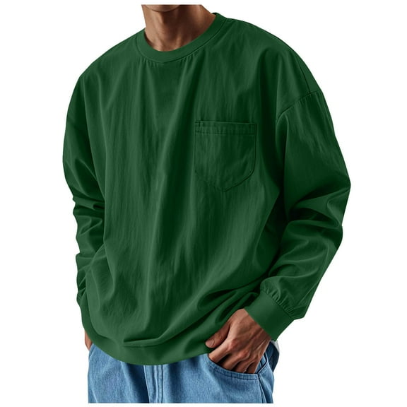 jobturf Mens Sweatshirt Casual Crewneck Long Sleeve Fleece Pullover Tops Lightweight Soft Workout Gym Basic Shirts with Chest Pocket