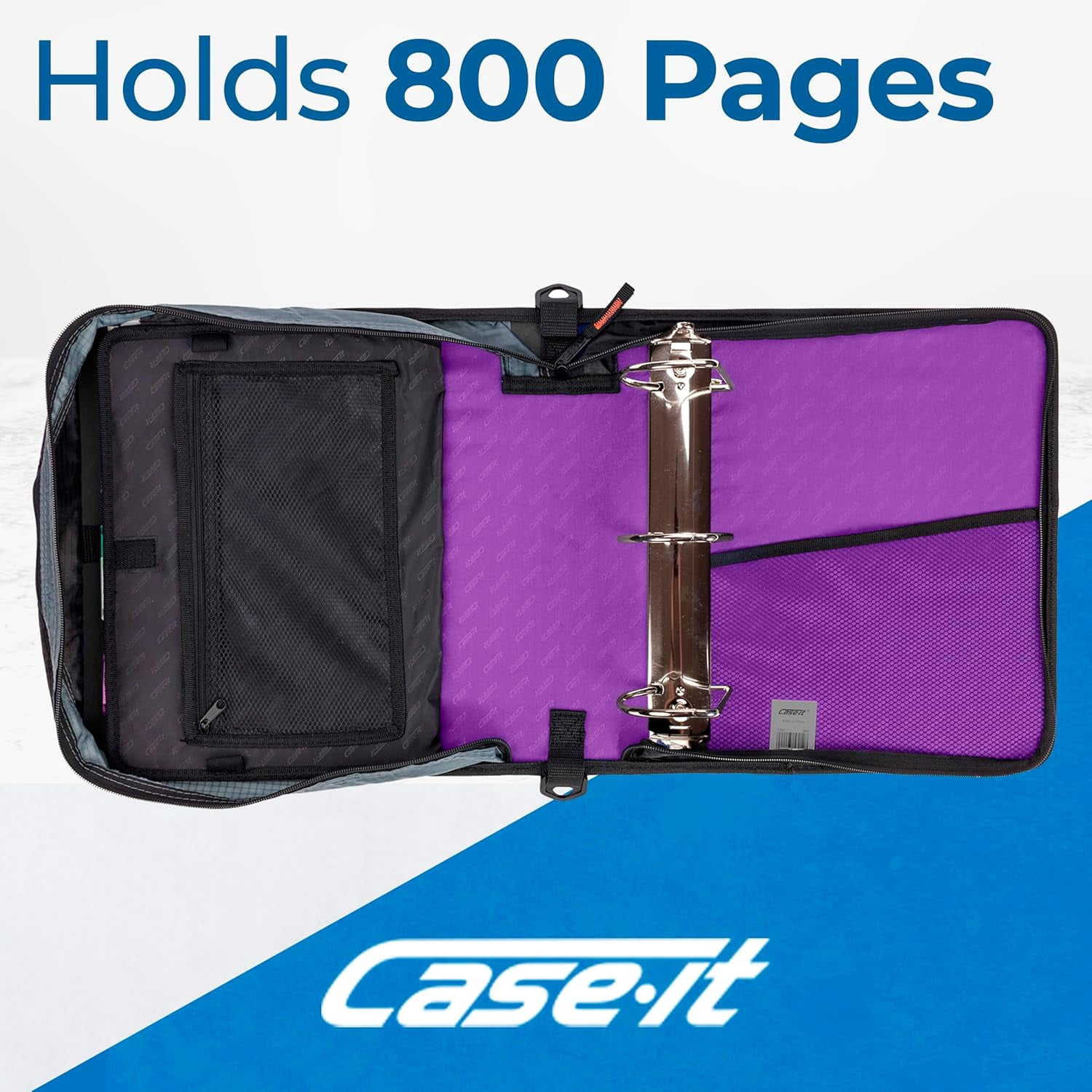 Case it King Size Mighty Zip Tab Binder, 3 Rings, 4" Capacity, 11 X 8.5, Purple