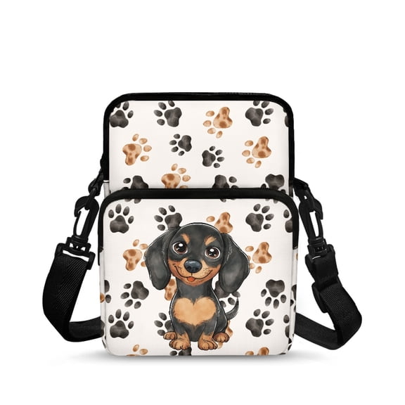 Eheartsgir Dachshund Paw Print Crossbody Shoulder Bag, Zippered 2-Layer Lightweight Sling Bags for Women for Work and Travel