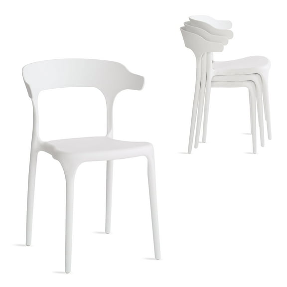 Xdeco Modern Dining Chairs Set of 4, Stackable Plastic Chair with Anti-Slip for Indoor/Outdoor, Home, Kitchen, Office, Living Room, No Assemably, White