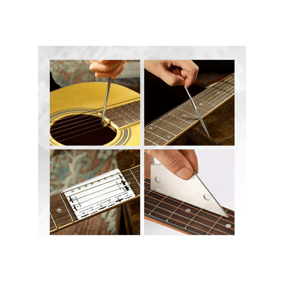 Guitar Repair Tool Kit, String Changing Tool, Wrench, Grinding File, Measuring Ruler, Stringer, Leveling Ruler, 25 in 1