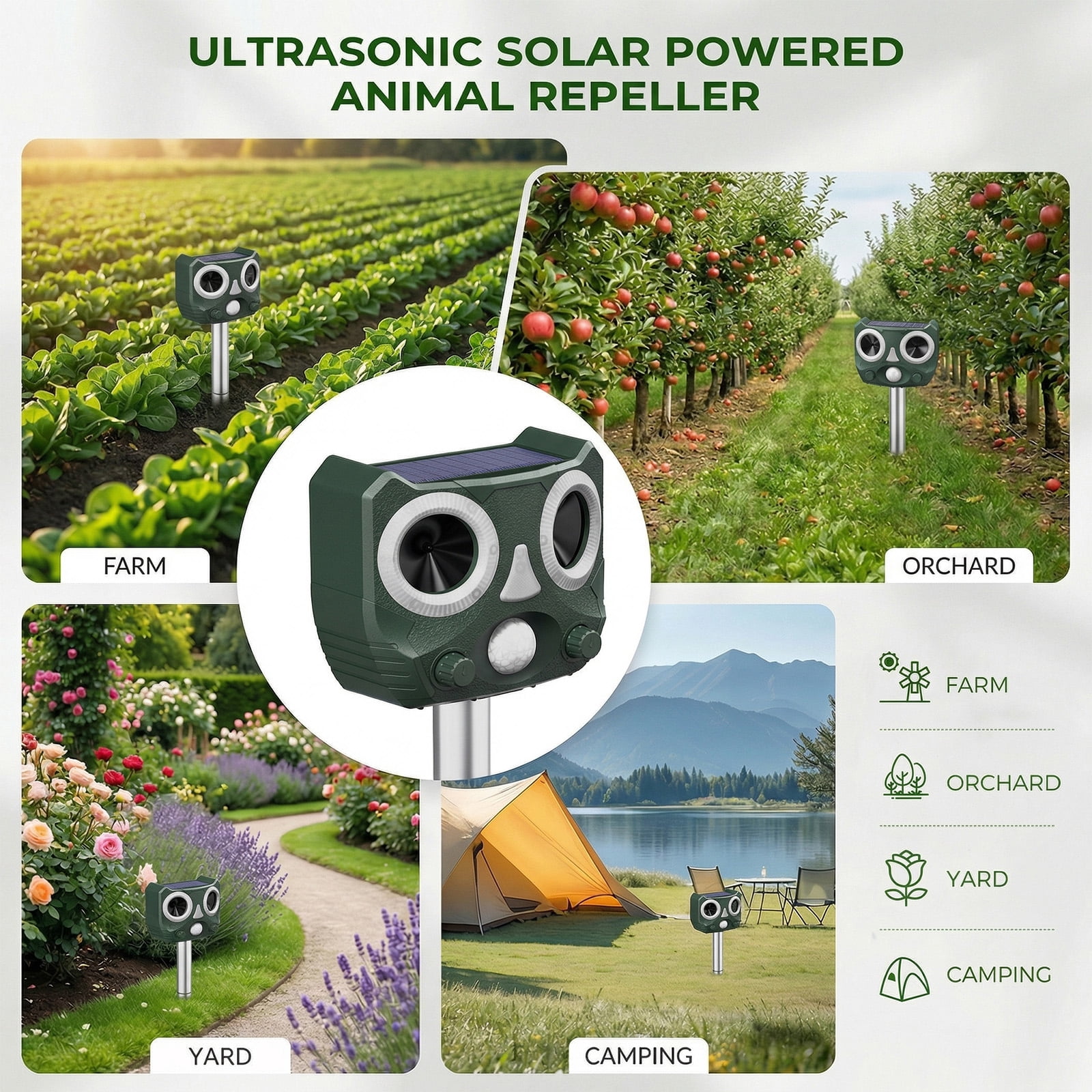 2026 Upgraded Solar Ultrasonic Animal Repellent Outdoor, Cat Squirrel Deer Repellent Devices with Waterproof Animal Deterrent for Garden Yard Farm