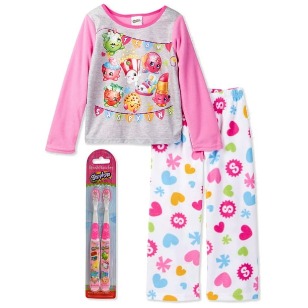 Shopkins Girls' 2Piece Fleece Pajama Set, Kids Sizes 410, Pink