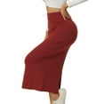 thumbnail image 4 of INSPIRE CHIC Women's Elastic High Waist Slit Hem Stretchy Classic Midi Skirts S Wine Red, 4 of 6