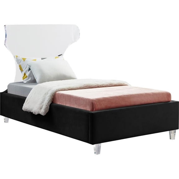 Meridian Furniture Ghost Black Velvet Twin Bed with Acrylic Headboard and Legs