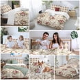 thumbnail image 6 of Vintage Pink Red Floral Bedding 3 Piece Duvet Cover Set Queen Size, Farmhouse Flower Green Leaf Soft Microfiber Comforter Cover with Zipper Closure & Pillowcases, Wrinkle & FadeResistant Quilt Cover, 6 of 9