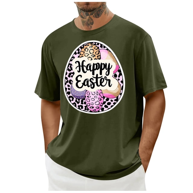 Weiqiqre Mens T Shirts Easter Day Shirts Bunny Rabbit Letter Printed T-Shirt Short Sleeve Graphic Tee Tops