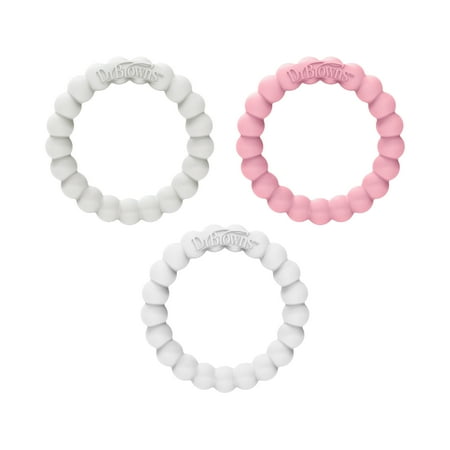 UPC: 0072239326442 | Dr. Brown’s Flexees Beaded Teether Rings 100% Silicone Soft & Easy to Hold Encourages Self-Soothe 3 Pack Pink White Gray BPA Free 3m+
