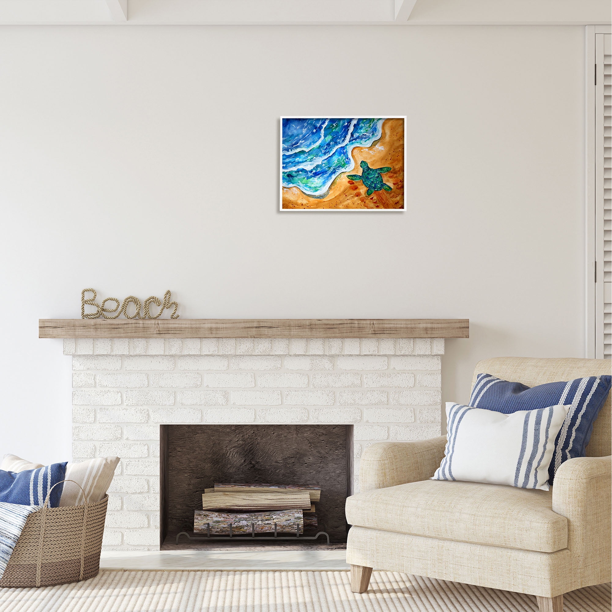 Stupell Industries Abstract Turtle on Shore Animals & Insects Painting White Framed Art Print Wall Art, 20 x 16