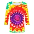 thumbnail image 5 of CYMMPU Spring Tops Round Neck Tunic Tops Summer Fashion Shirts Loose Fit Blouses for Women Dressy Casual Tie Dye 3/4 Sleeve Ombre T-Shirts Multicolor S, 5 of 5
