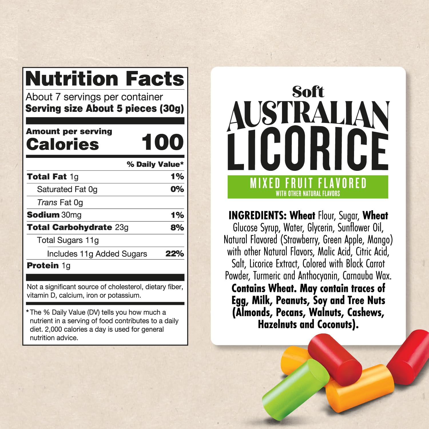 Darrell Lea Soft Australian Licorice, Non-GMO, No Palm Oil, Plant Based, No High Fructose Corn Syrup, Soft & Chewy, Made in Australia, Mixed Fruit, 7 OZ (Pack of 8)