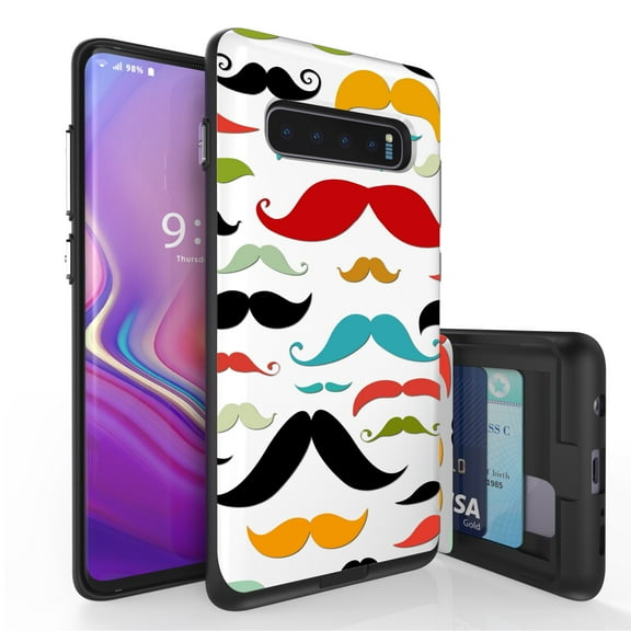 Galaxy S10  Case, Duo Shield Slim Wallet Case   Dual Layer Card Holder For Samsung Galaxy S10  [NOT S10 OR S10e] (Released 2019) Rainbow Mustache