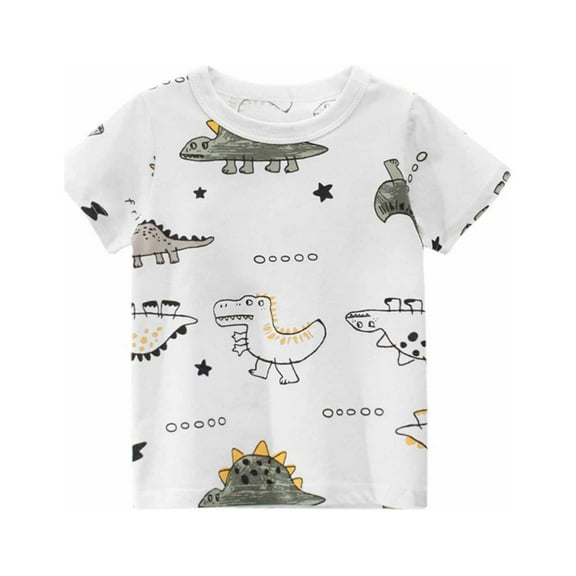 piuwrlz Toddler Short Sleeve T-Shirt Printed Round Neck English Casual Shirt White Size 2-3 Years