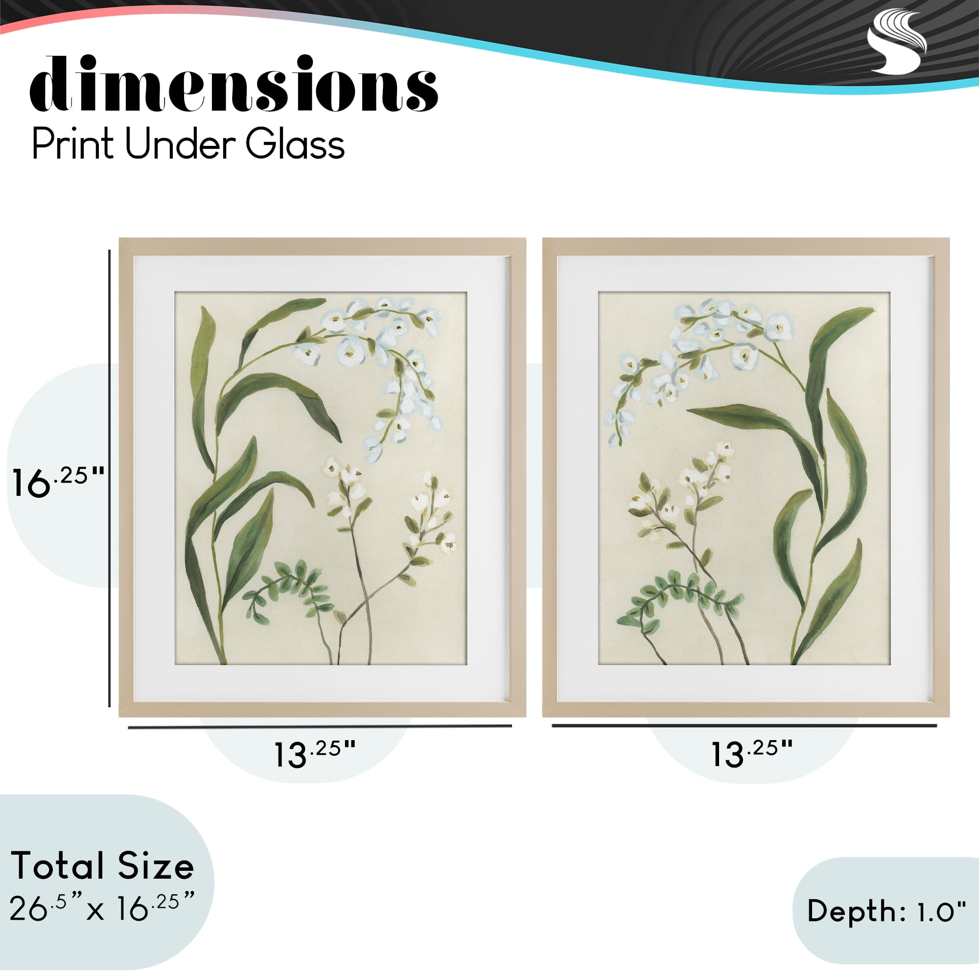 Stupell Industries Vintage Snowdrop Stems 2 Piece Birch Framed Print Under Glass Set, design by June Erica Vess