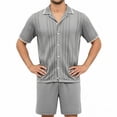 thumbnail image 3 of Ceisia Men's 2 Piece Textured Knit Short Sleeve Button Down Shirt and Shorts Set for Spring Summer Gray XXL Gifts, 3 of 6