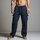 thumbnail image 1 of Pantalones largos para hombre, casuales, de moda, para vacaciones, lisos, casuales, con cintura elástica y bolsillos., 1 of 6