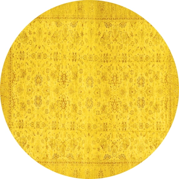 Ahgly Company Indoor Round Oriental Yellow Traditional Area Rugs, 7' Round