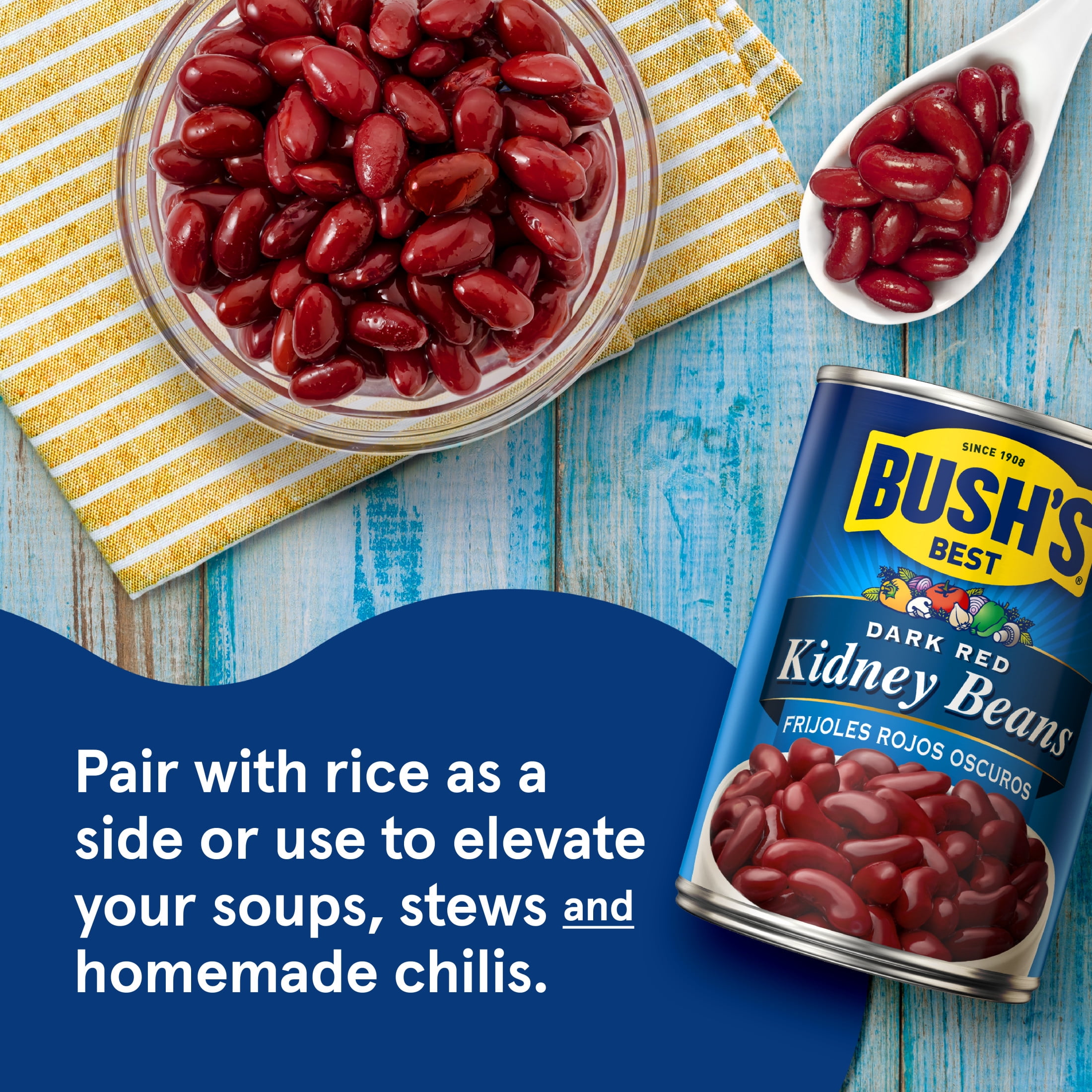 (8 pack) Bush's Dark Red Kidney Beans, Canned Beans, 16 oz