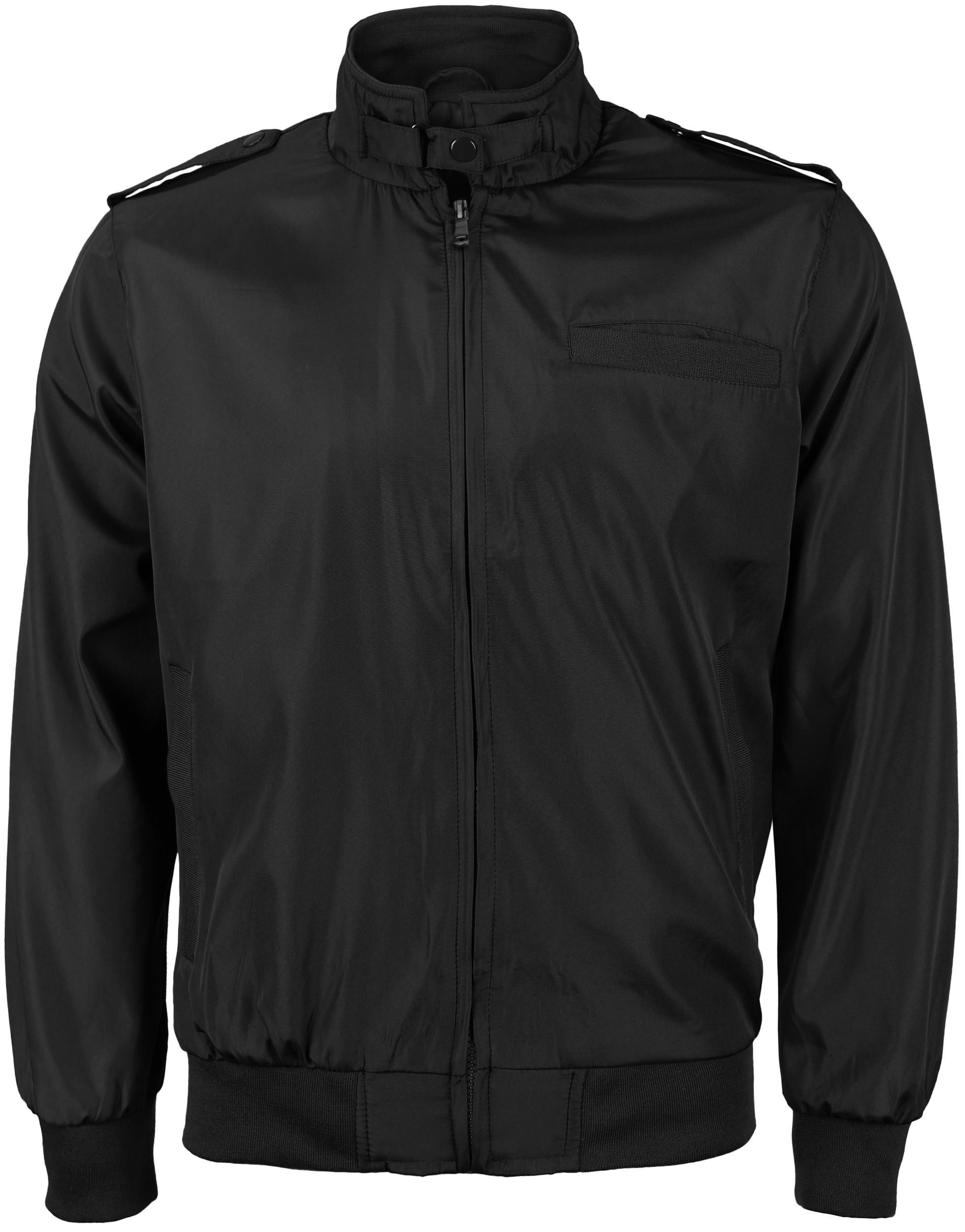 Men's Athletic Lightweight Water Resistant Slim Fit Racer Jacket(Black