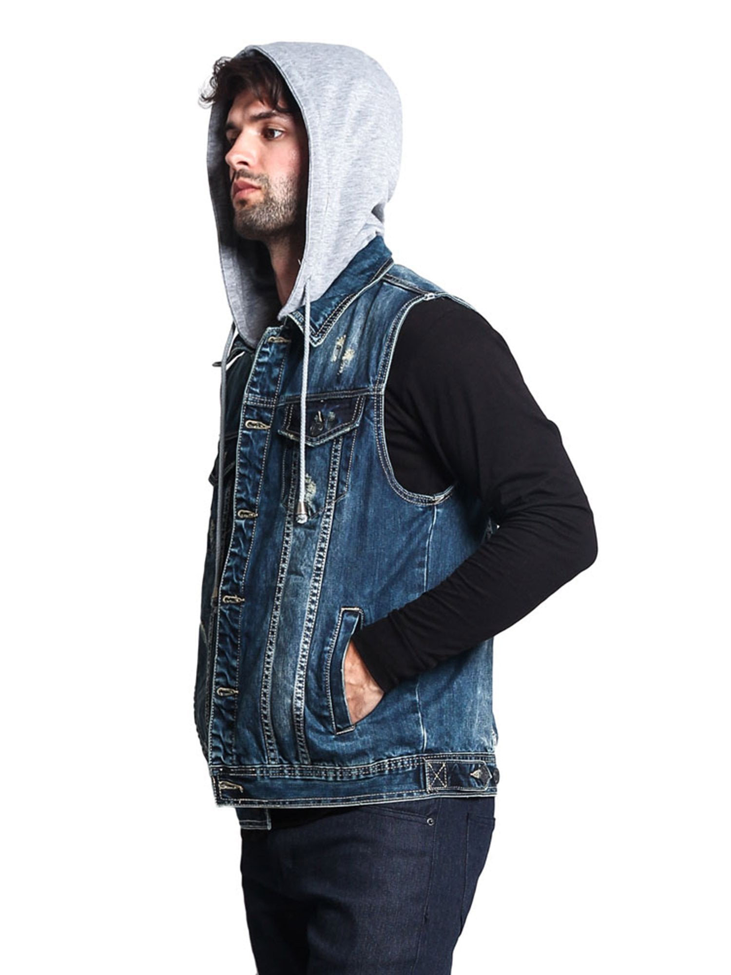 Jean jacket vest with hoodie sale