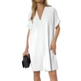 thumbnail image 2 of Robes Formelles Grande Taille Femmes Invité de Mariage Dames Mode Col en V Manches Courtes Couleur Unie Robe Ample Grande Taille Robe d'Été Blanche m, 2 of 5