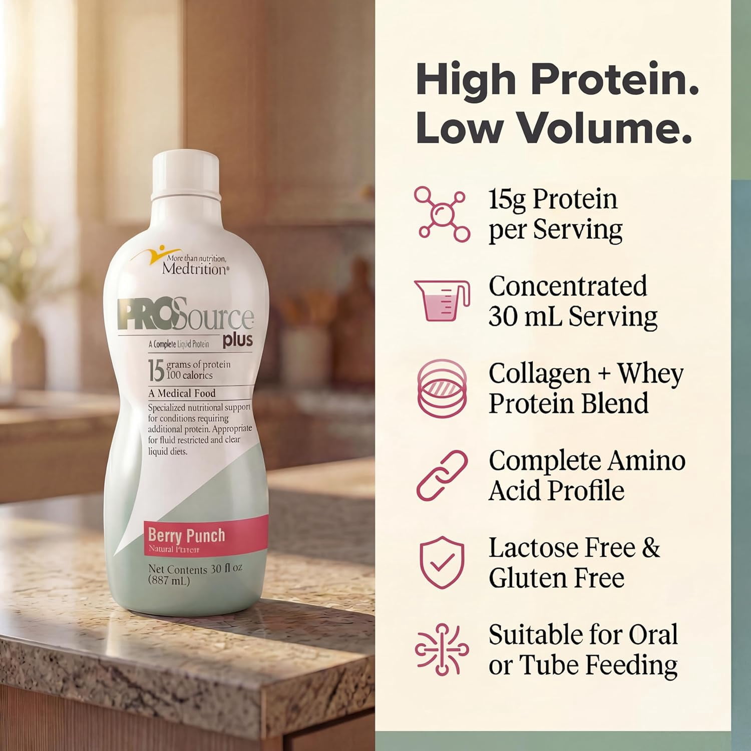 Medtrition Liquid Collagen Peptides Type I & III – 15 Grams Protein per Oz. | Plus Berry Punch – Pack of 4 Bottles