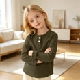 thumbnail image 6 of QIbmong Ribbed Knit Tops for Infants Toddler Girls Boys Crew Neck Cuffed Long Sleeve Kids Casual Fall Winter Loungewear Going out School Shirts(9-10 Years,Army Green), 6 of 9