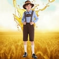 thumbnail image 2 of TEAJOPSUU Kids Boys Oktoberfest Outfits 3 Piece German Bavarian Beer Festival Set Long Sleeve Plaid Shirt+Suspender Short+Cowboy Hat 2-16 Years A-Blue, 2 of 3